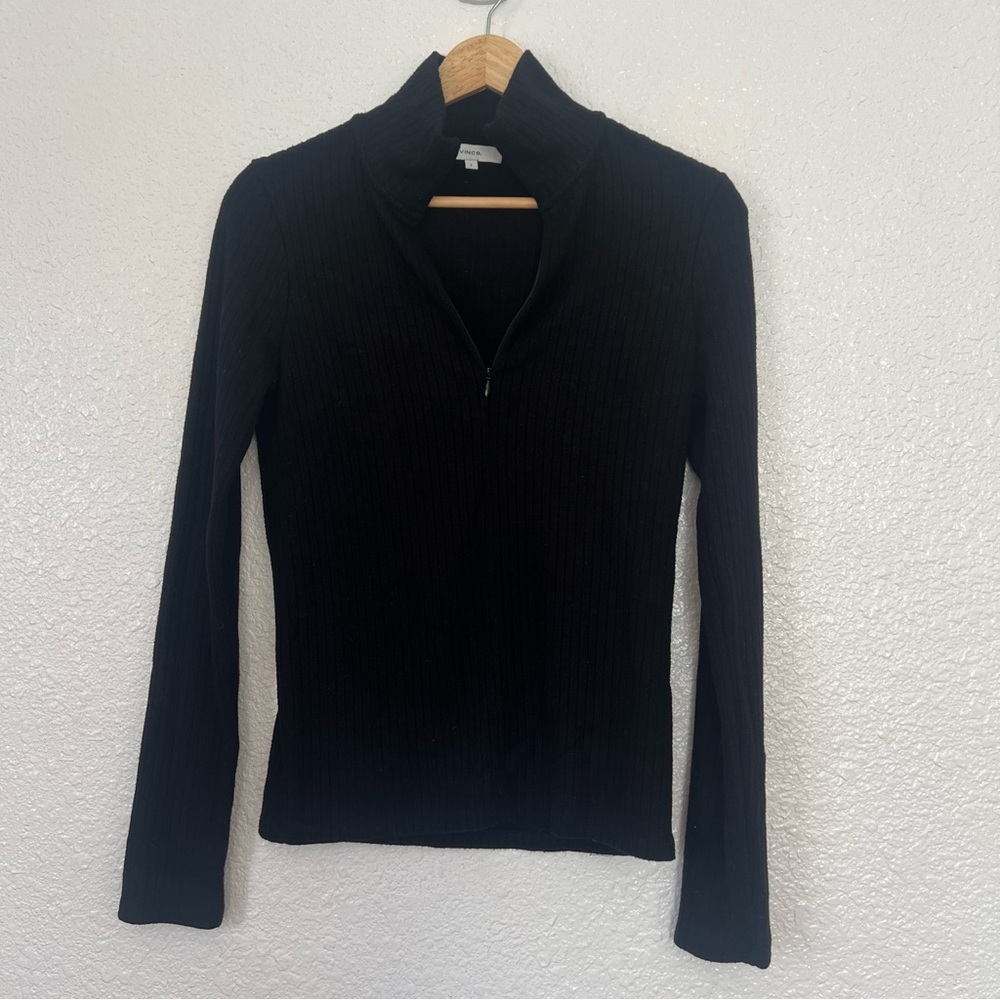 Vince Black Cotton Zip Up Long Sleeve Top S